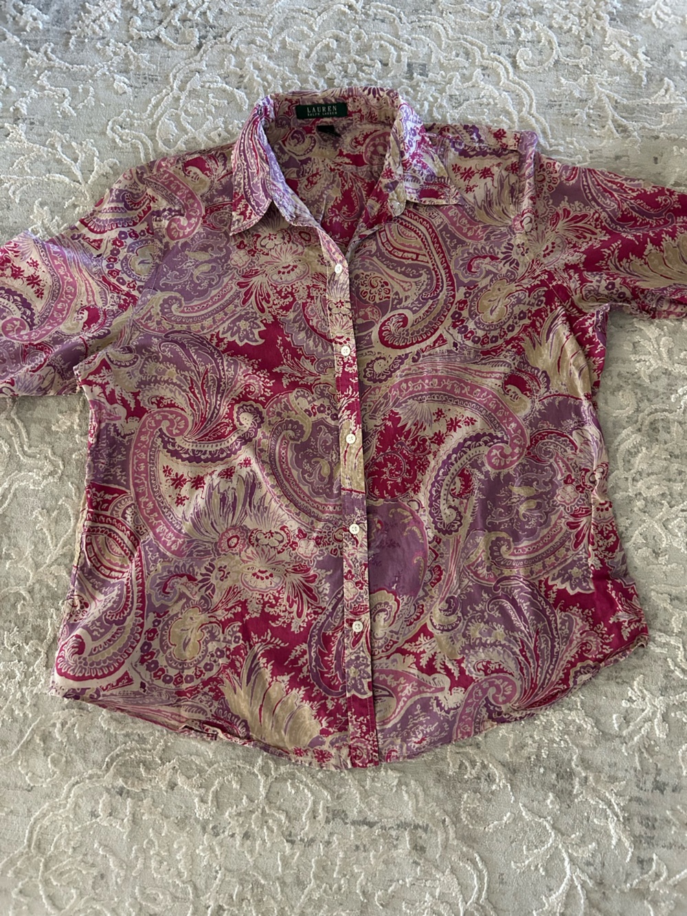Ralph Lauren Pink and Lavender Paisley Asymmetrical Button Skirt